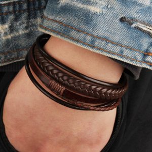 European and American Cross-border Jewelry Men’s Hand-woven Leather Bracelet
